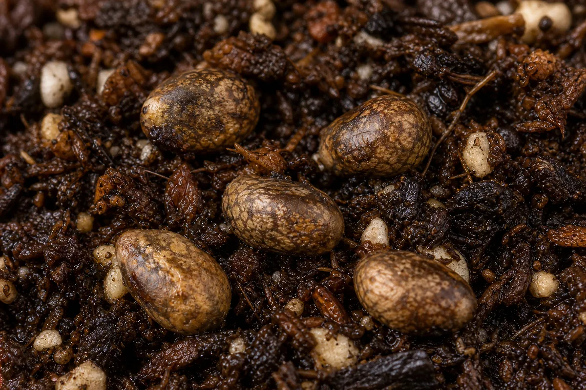 Close-up of Seeds Not Germinating on Philodendron Birkin - diagnostic detail