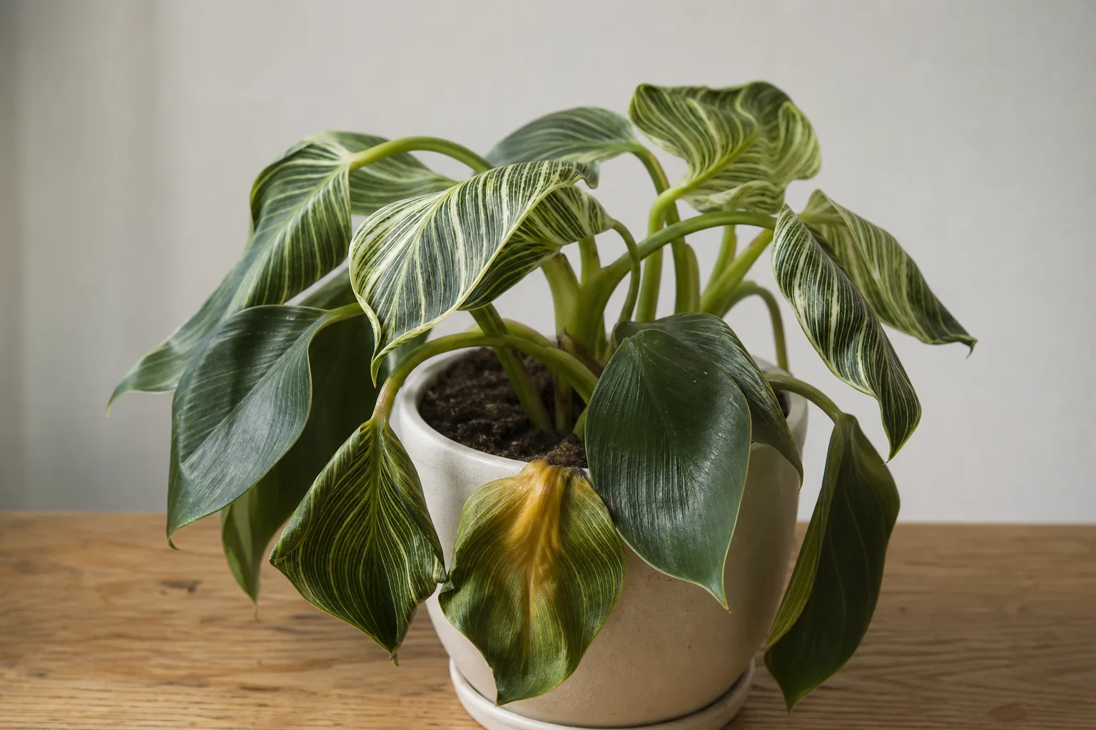 Water Stress on Philodendron Birkin - visible symptom on the plant