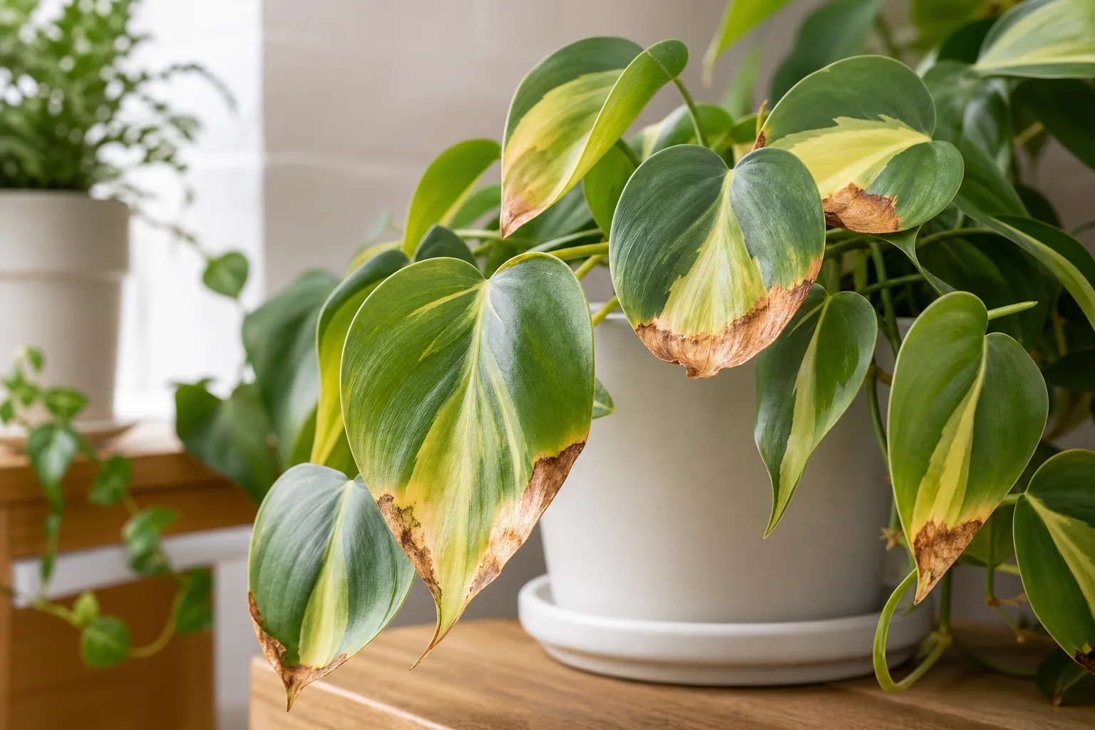 Crispy Leaves on Philodendron Brasil - visible symptom on the plant