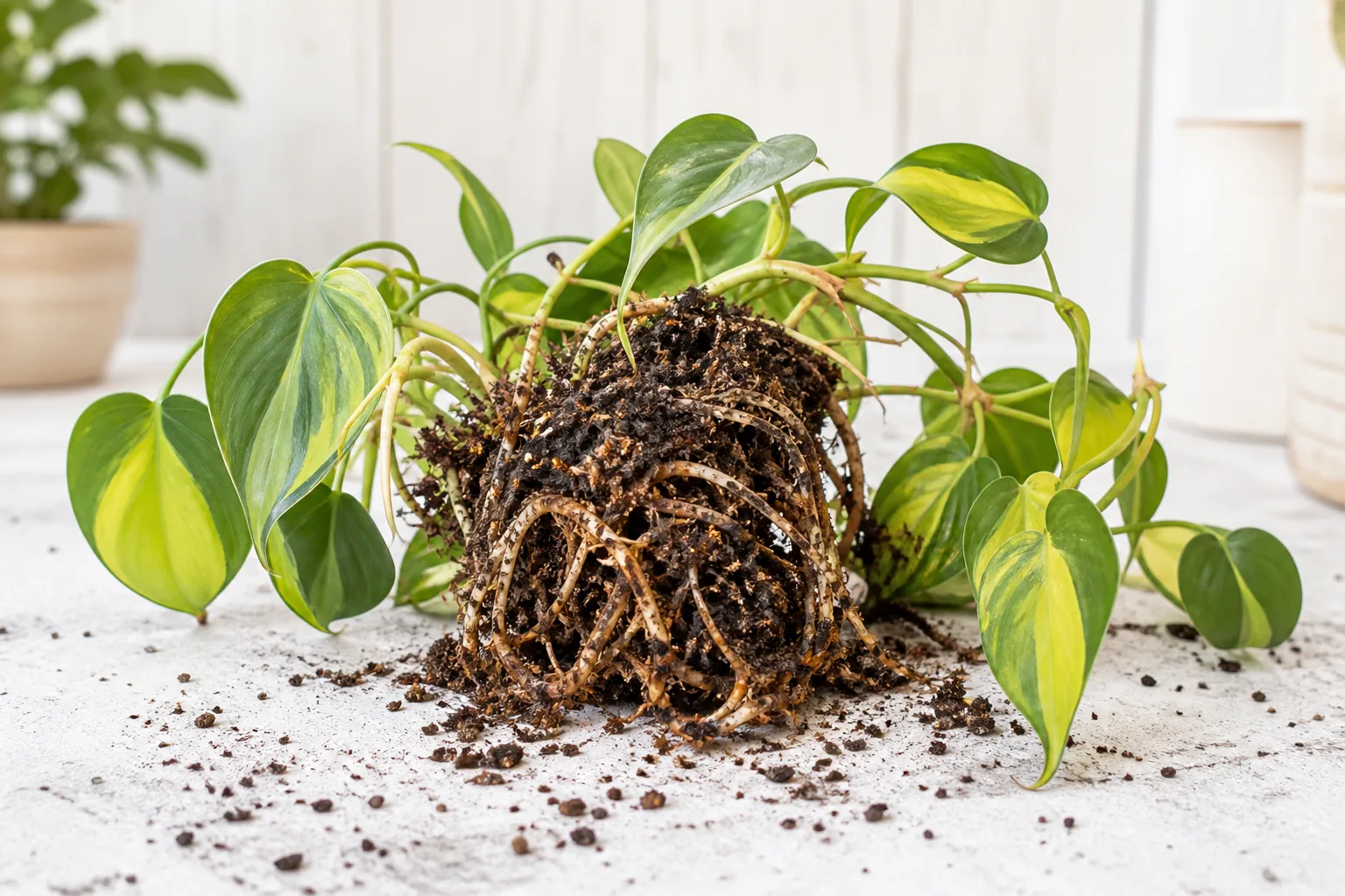 Damaged Roots on Philodendron Brasil - visible symptom on the plant