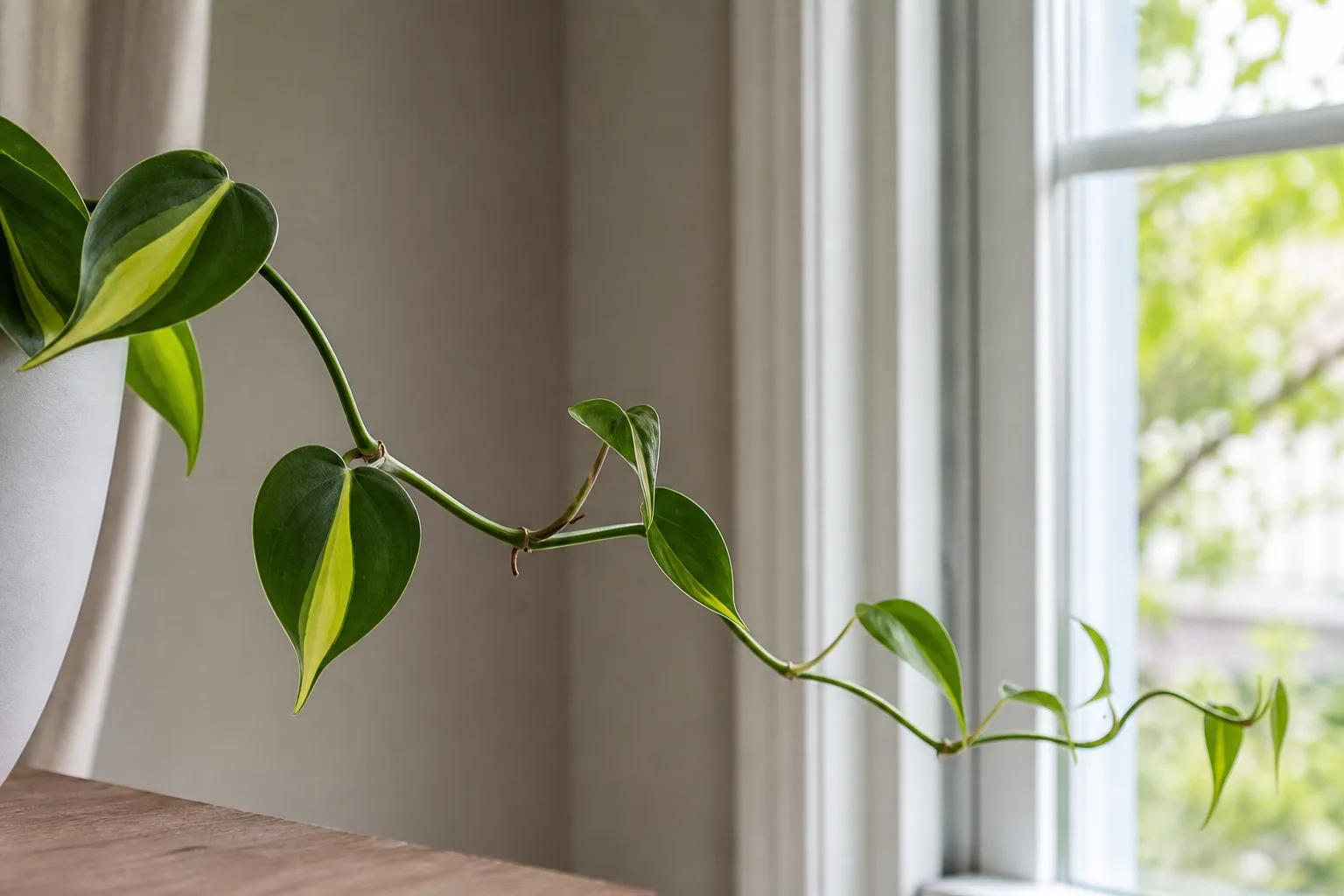 Leggy Growth on Philodendron Brasil - visible symptom on the plant
