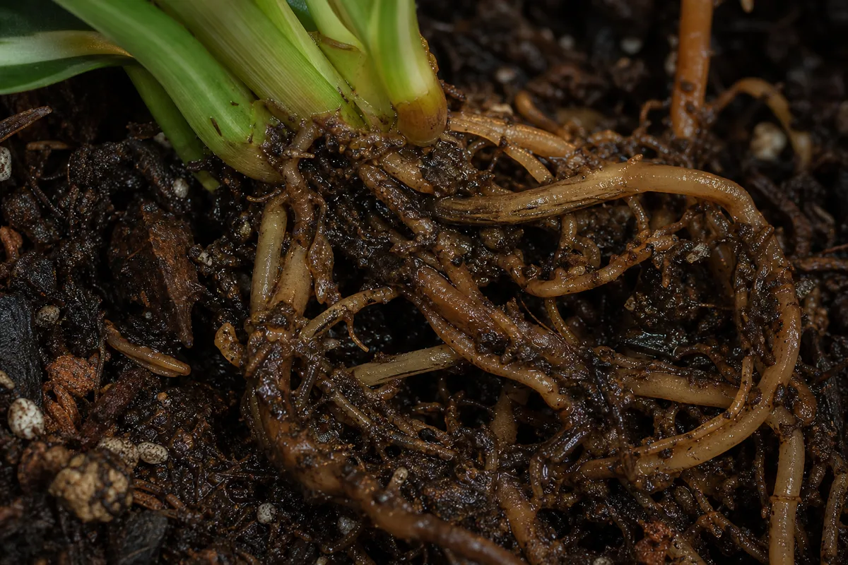 Close-up of Root Rot on Philodendron Brasil - diagnostic detail