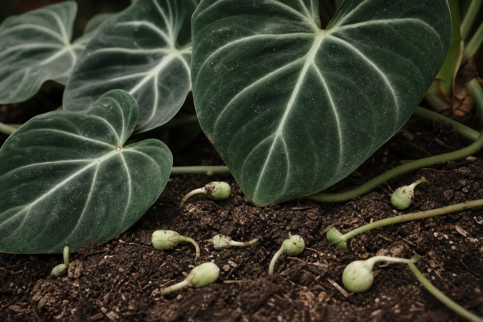 Bud Drop on Philodendron Gloriosum - visible symptom on the plant