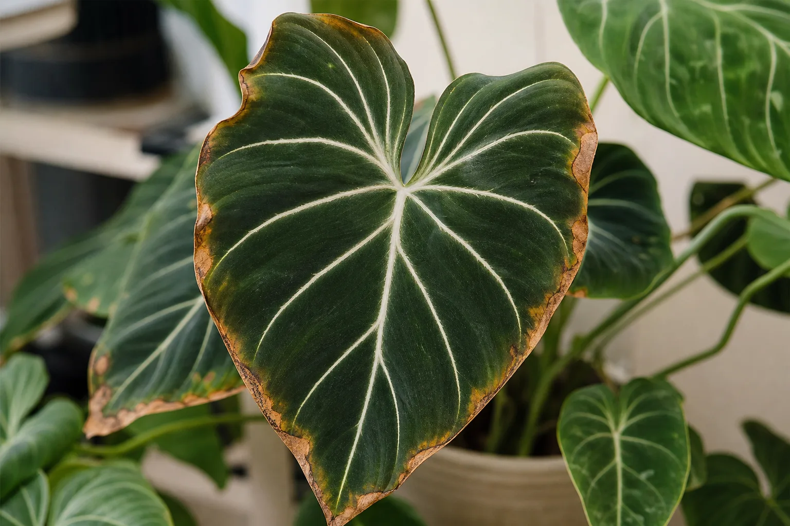 Fertilizer Burn on Philodendron Gloriosum - visible symptom on the plant
