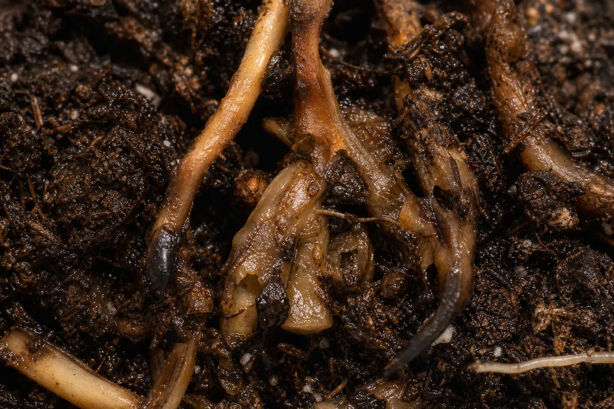 Close-up of Root Rot on Philodendron Gloriosum - diagnostic detail