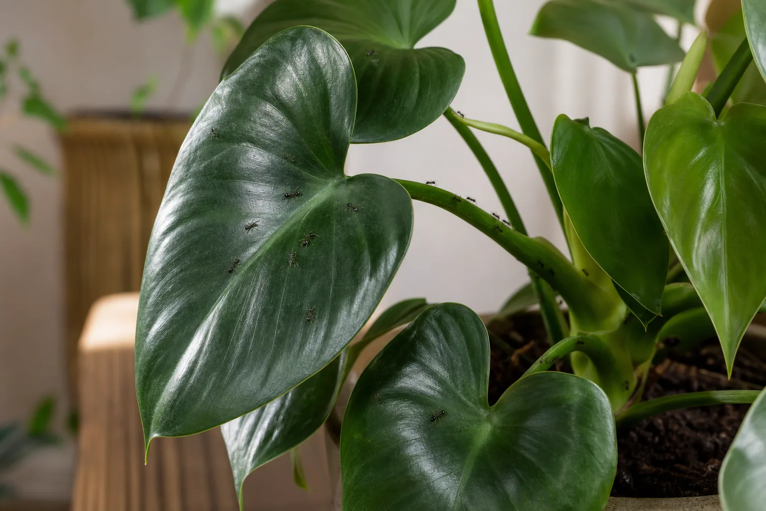Ants on Plant on Philodendron Imperial Green - visible symptom on the plant