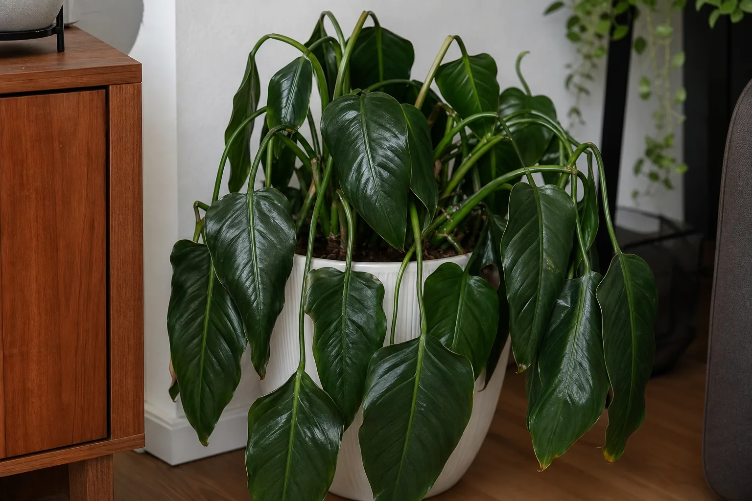 Drooping Leaves on Philodendron Imperial Green - visible symptom on the plant