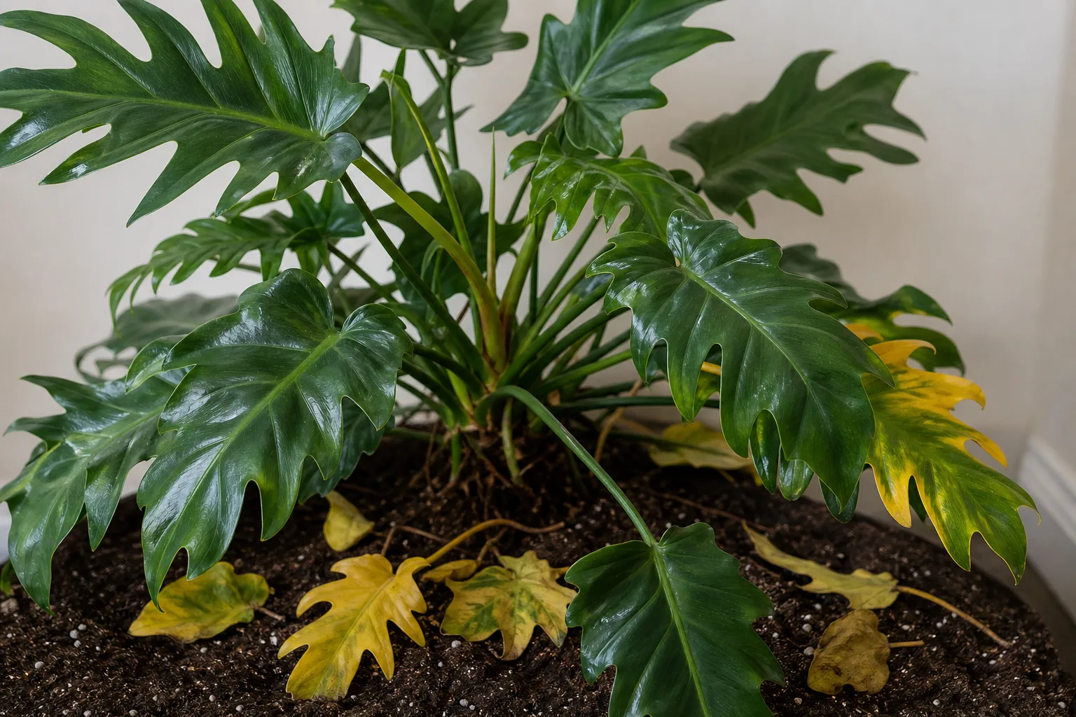 Leaf Drop on Philodendron Imperial Green - visible symptom on the plant