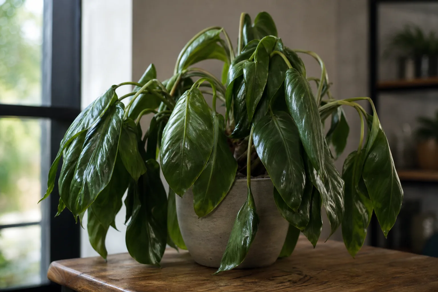 Wilting on Philodendron Imperial Green - visible symptom on the plant