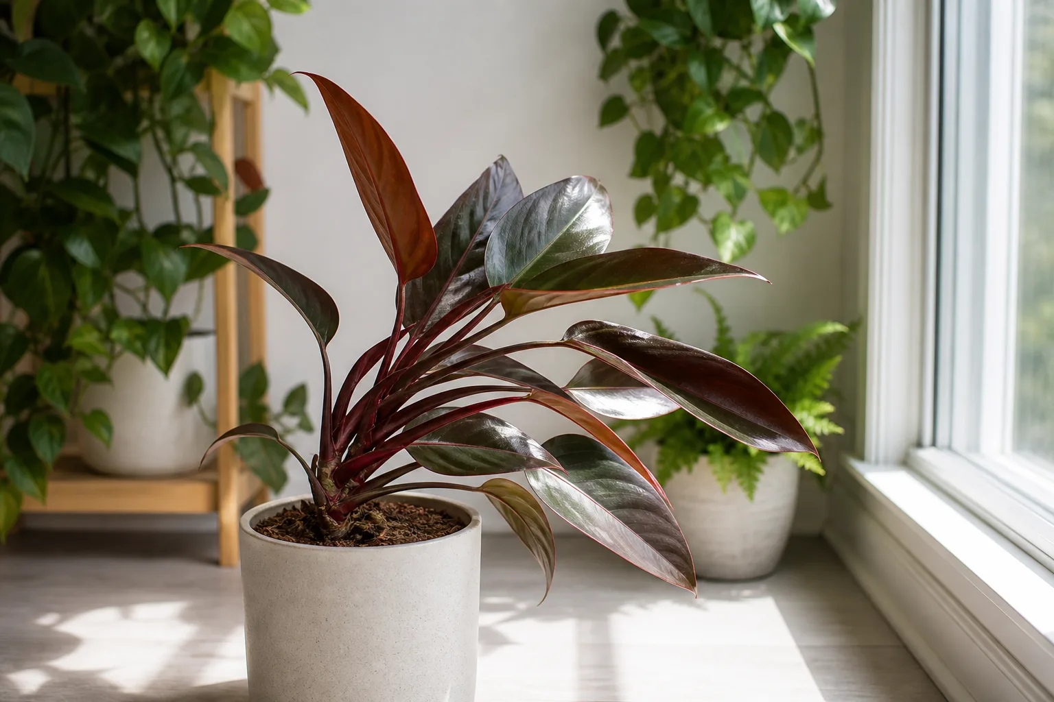 Plant Leaning on Philodendron Imperial Red - visible symptom on the plant