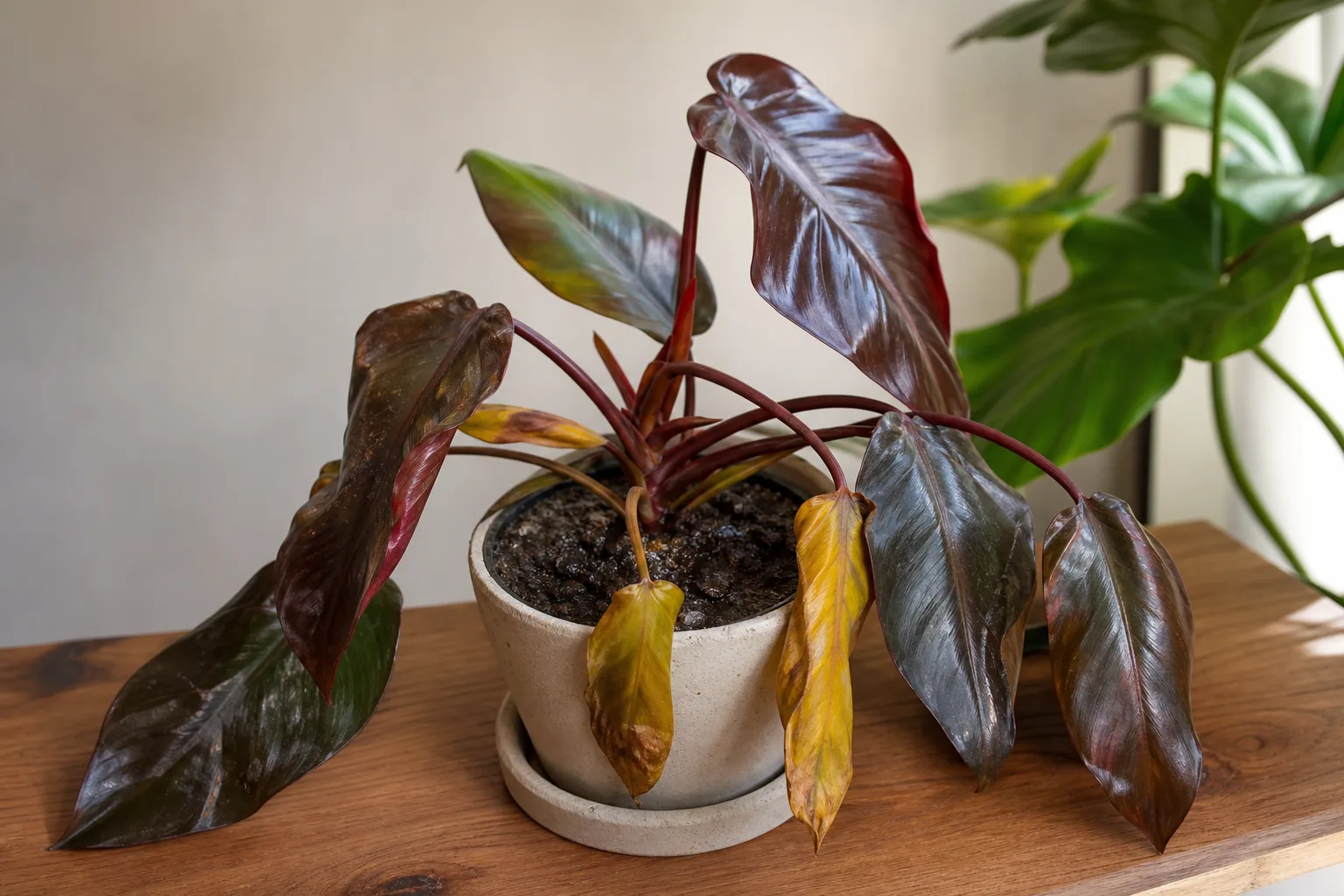 Root Rot on Philodendron Imperial Red - visible symptom on the plant