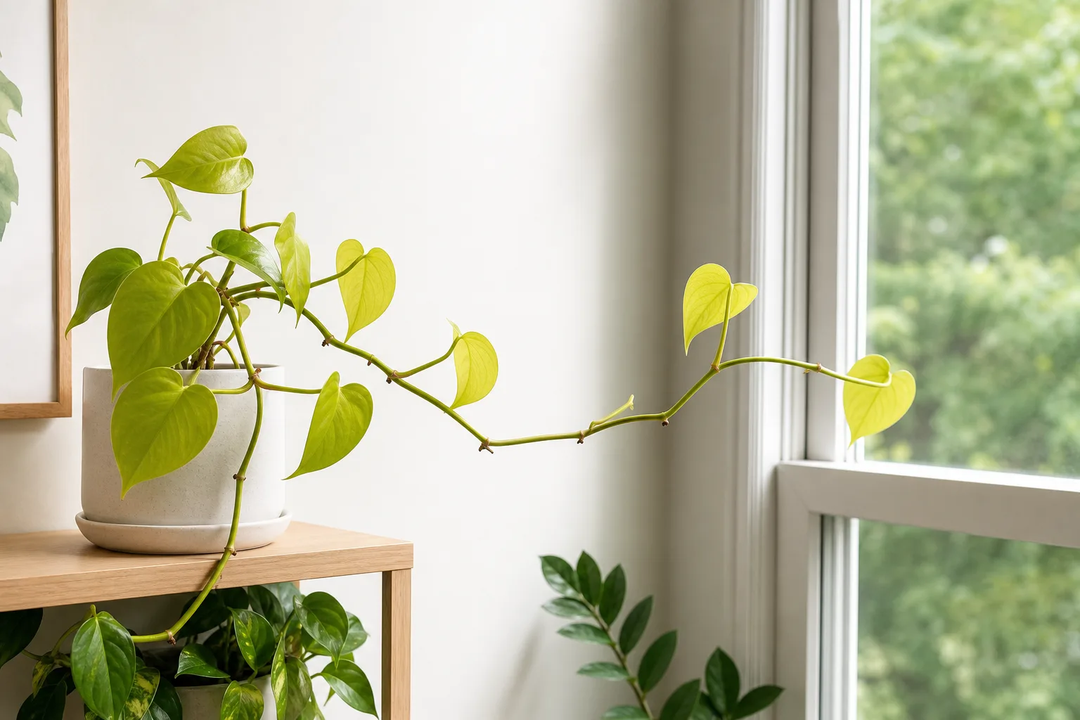 Leggy Growth on Philodendron Lemon Lime - visible symptom on the plant