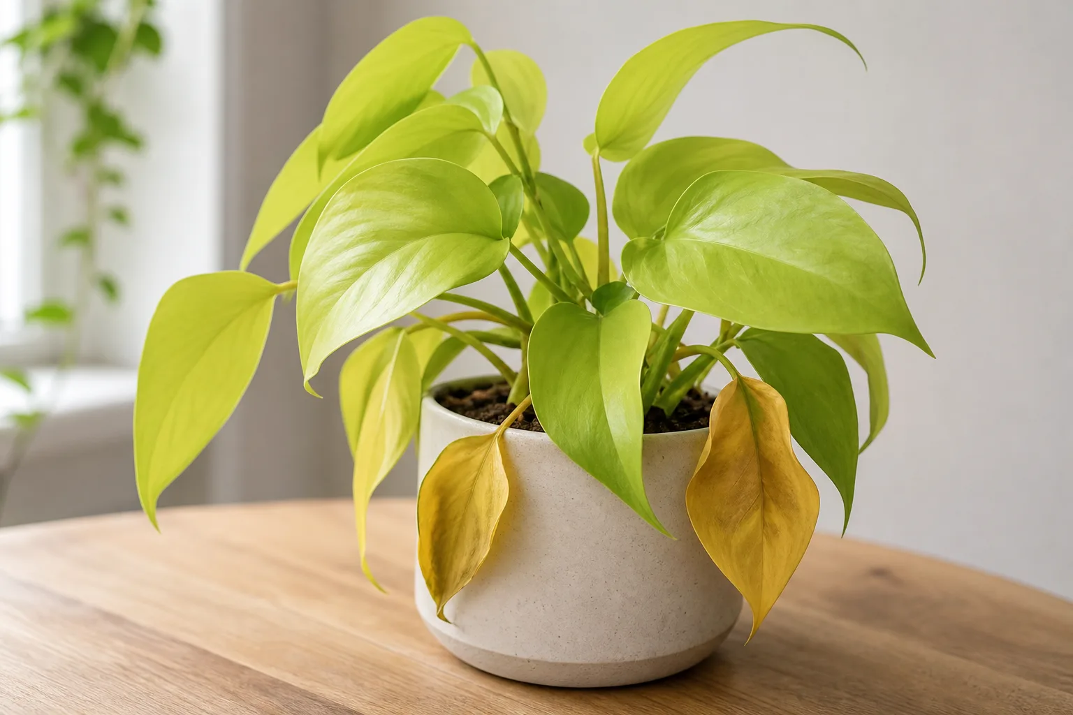 Yellow leaves on an overwatered philodendron