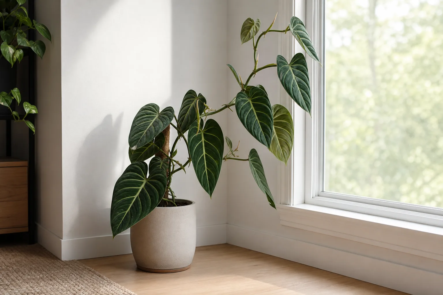 Plant Leaning on Philodendron Melanochrysum - visible symptom on the plant