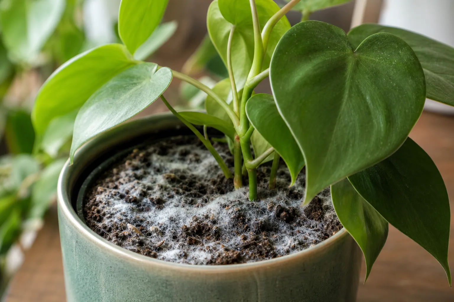 Mold on Soil on Heartleaf Philodendron - visible symptom on the plant