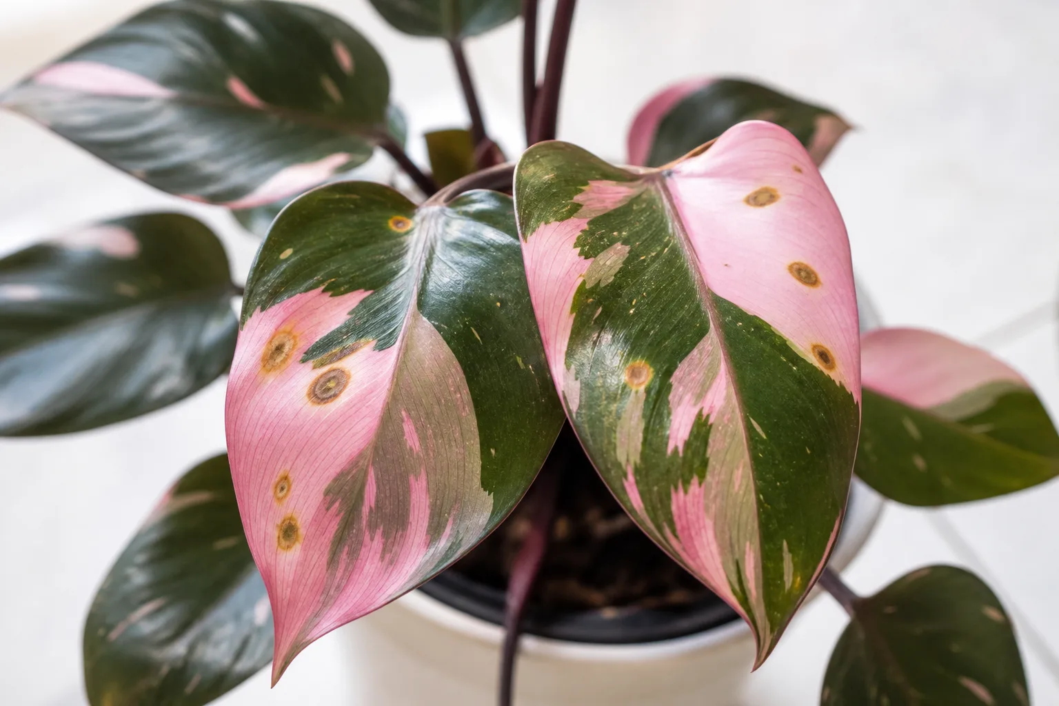 Leaf Spot Disease on Philodendron Pink Princess - visible symptom on the plant