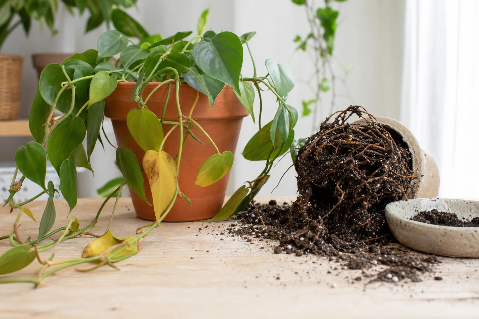 Root Rot on Heartleaf Philodendron - visible symptom on the plant