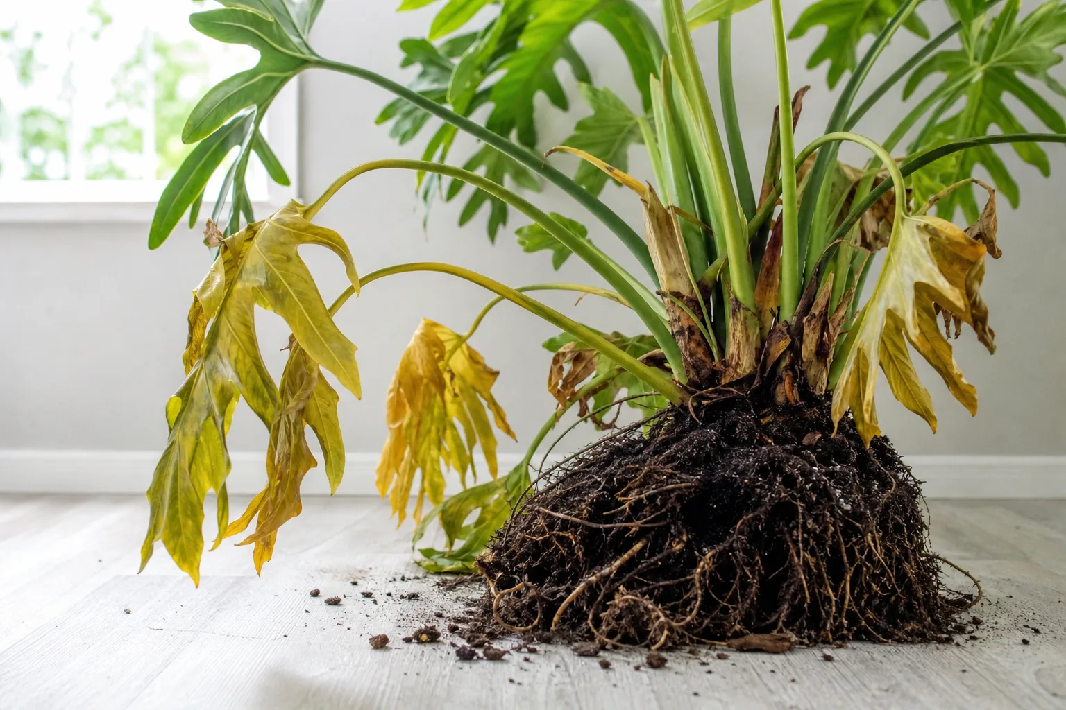 Root Rot on Philodendron Selloum - visible symptom on the plant
