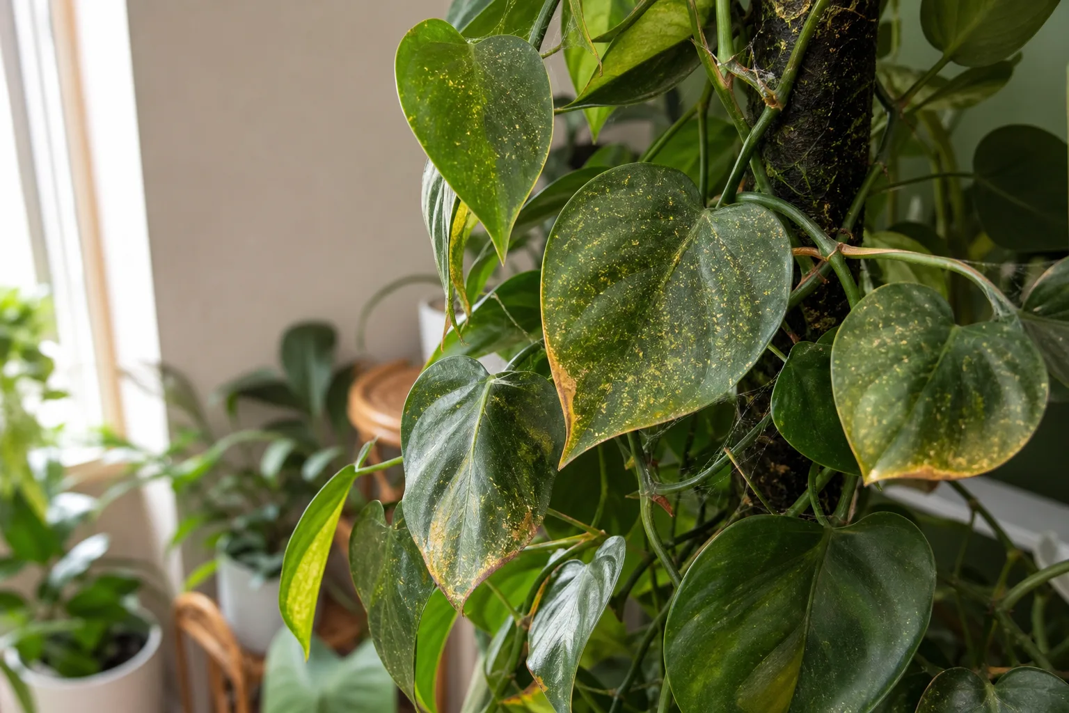 Spider Mites on Heartleaf Philodendron - visible symptom on the plant