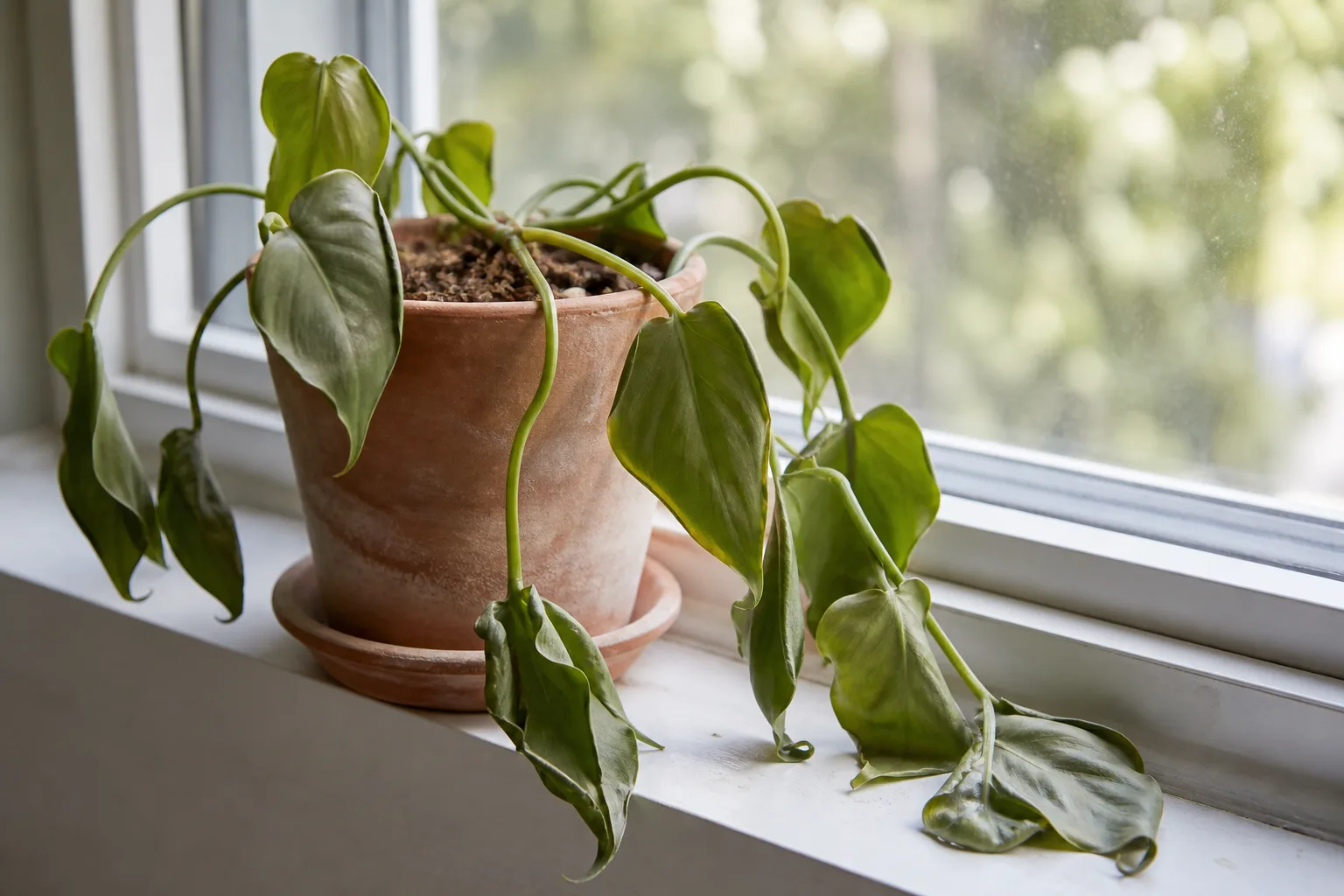 Underwatering on Heartleaf Philodendron - visible symptom on the plant
