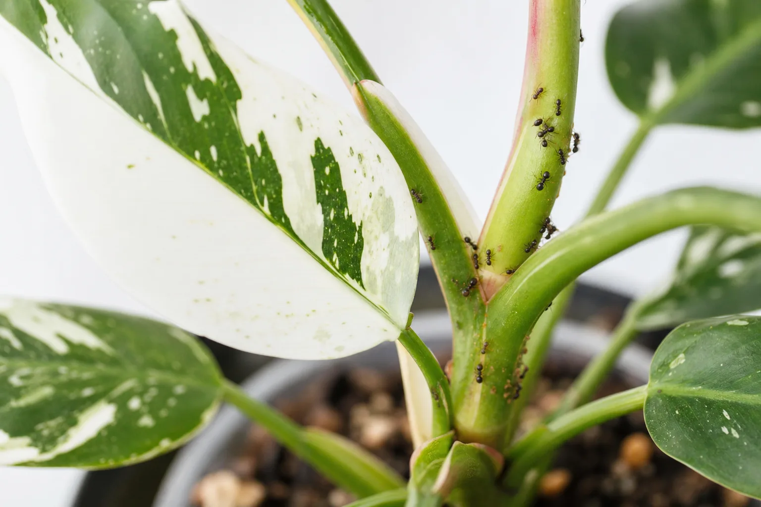 Ants on Plant on Philodendron White Knight - visible symptom on the plant