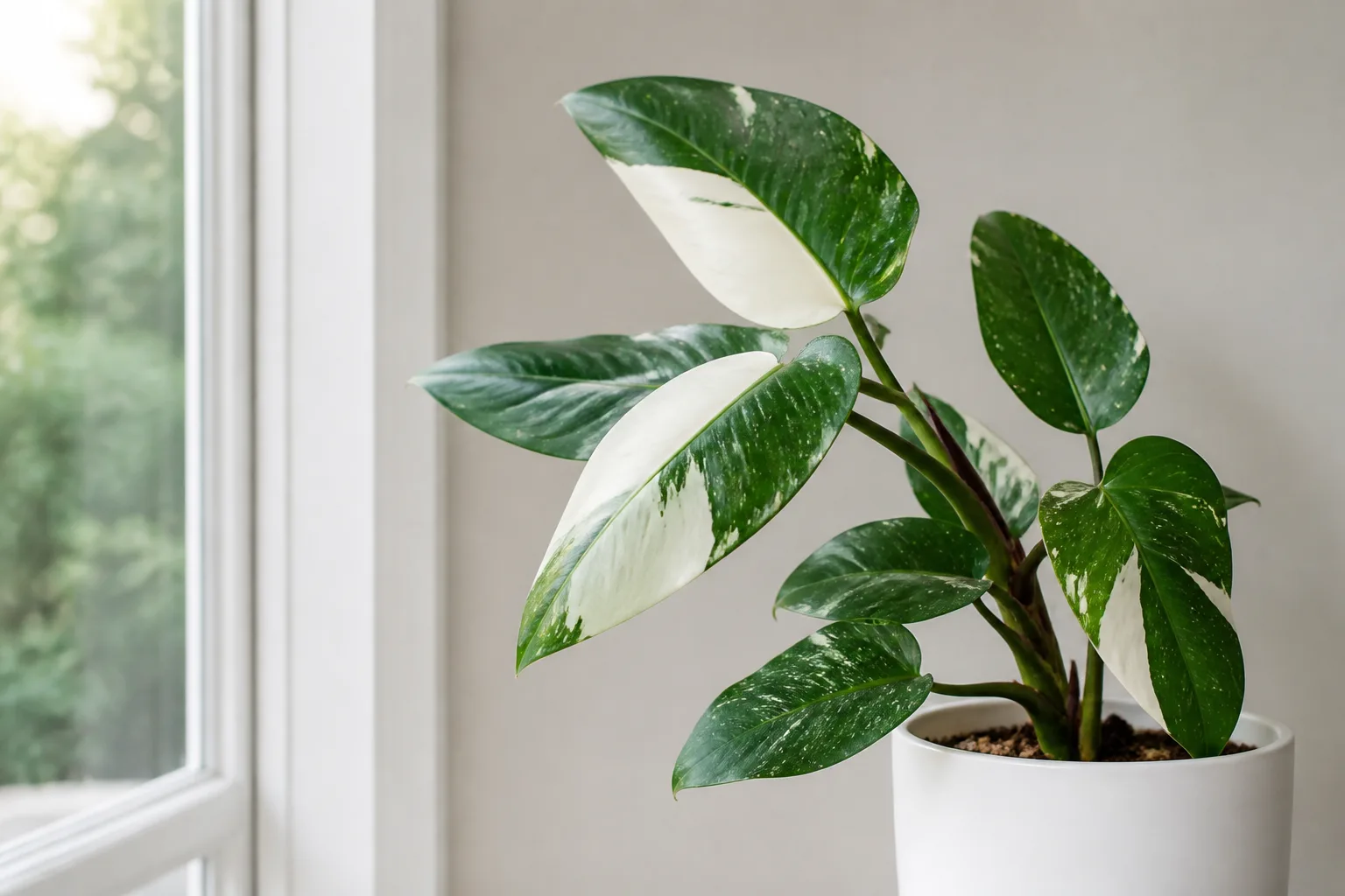 Plant Leaning on Philodendron White Knight - visible symptom on the plant