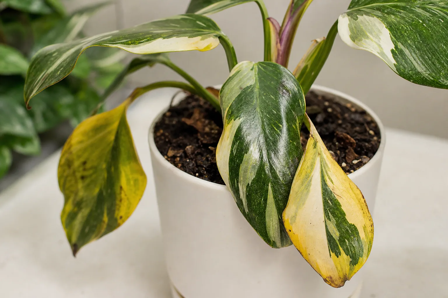 Root Rot on Philodendron White Knight - visible symptom on the plant