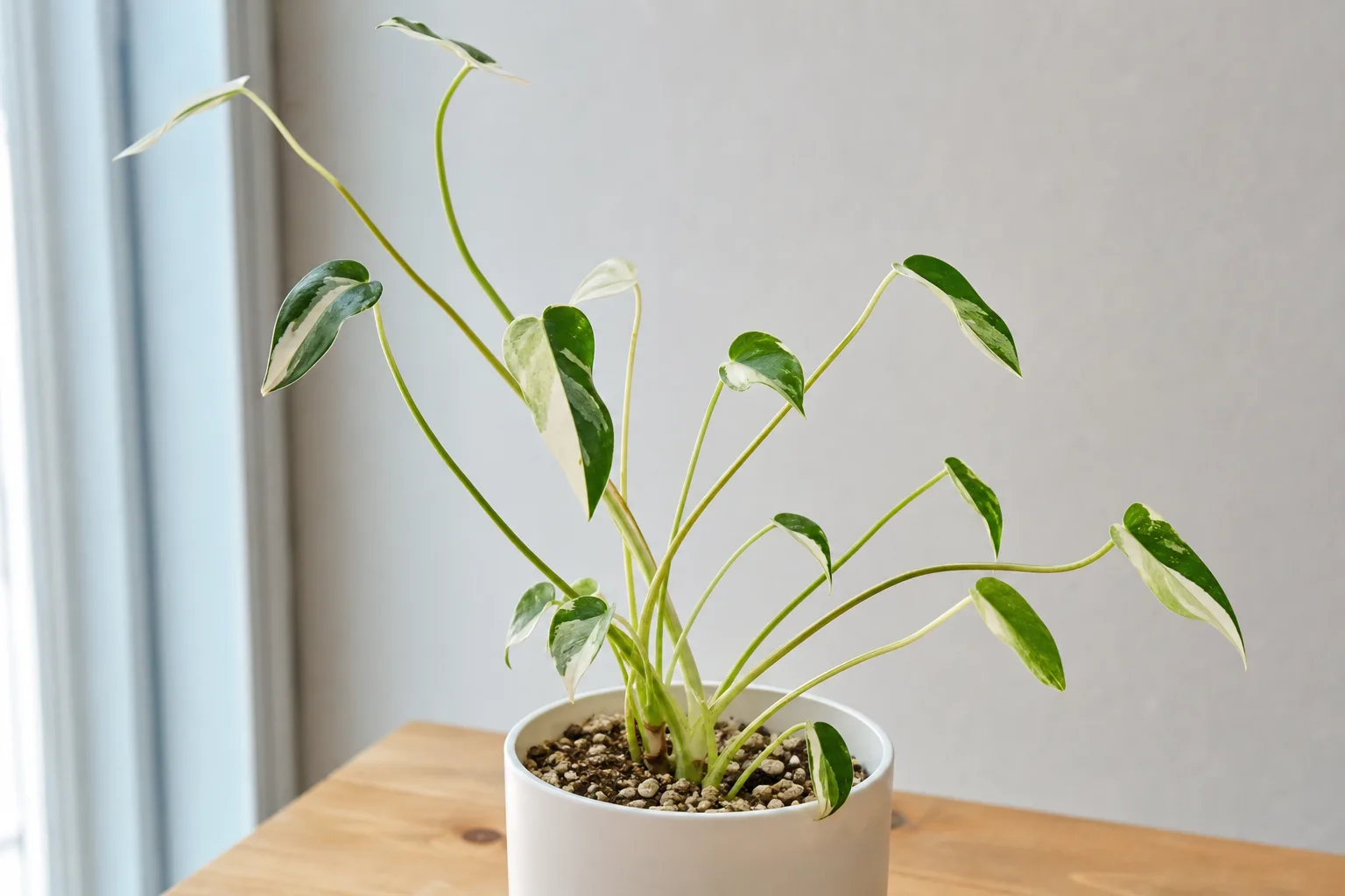 Thin Stems on Philodendron White Knight - visible symptom on the plant