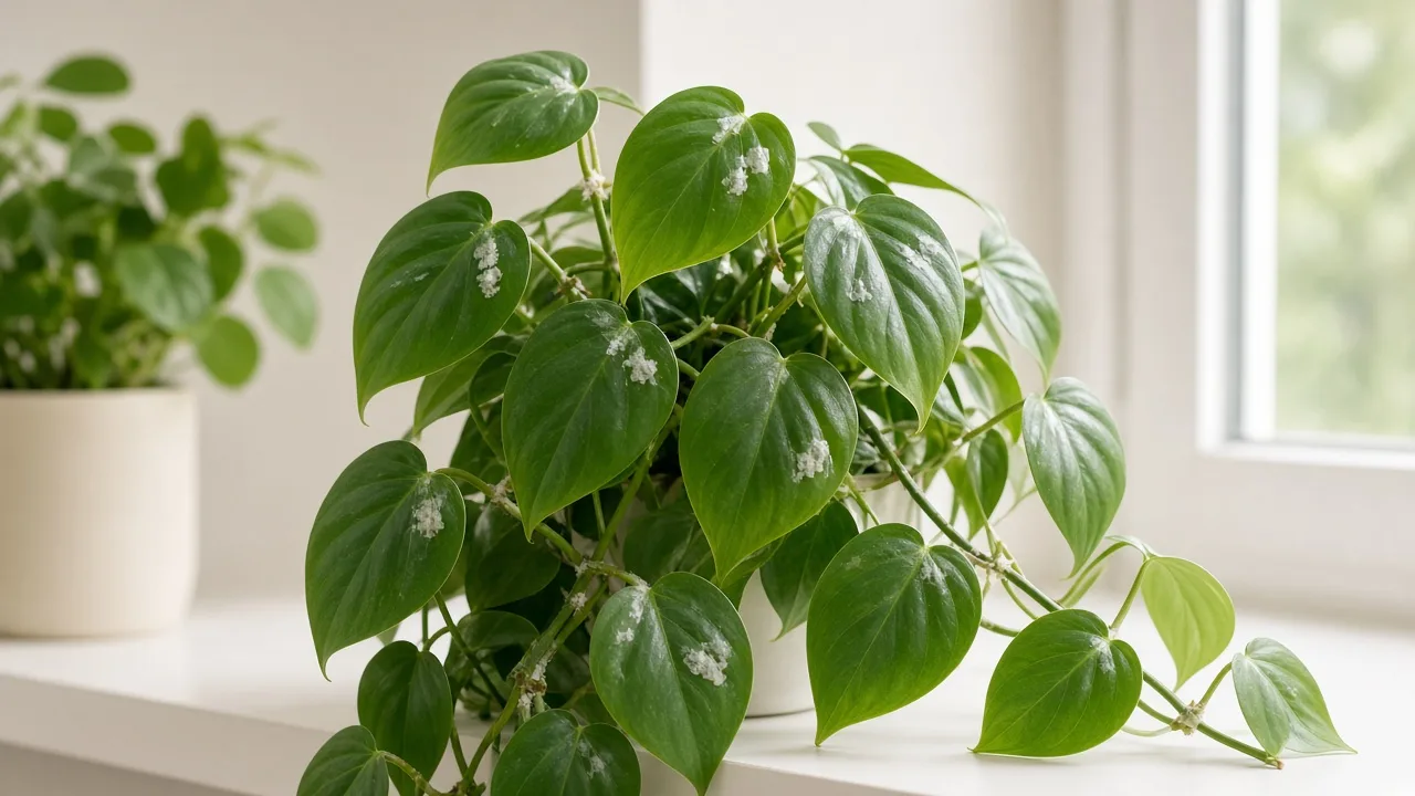 White Spots on Heartleaf Philodendron - visible symptom on the plant
