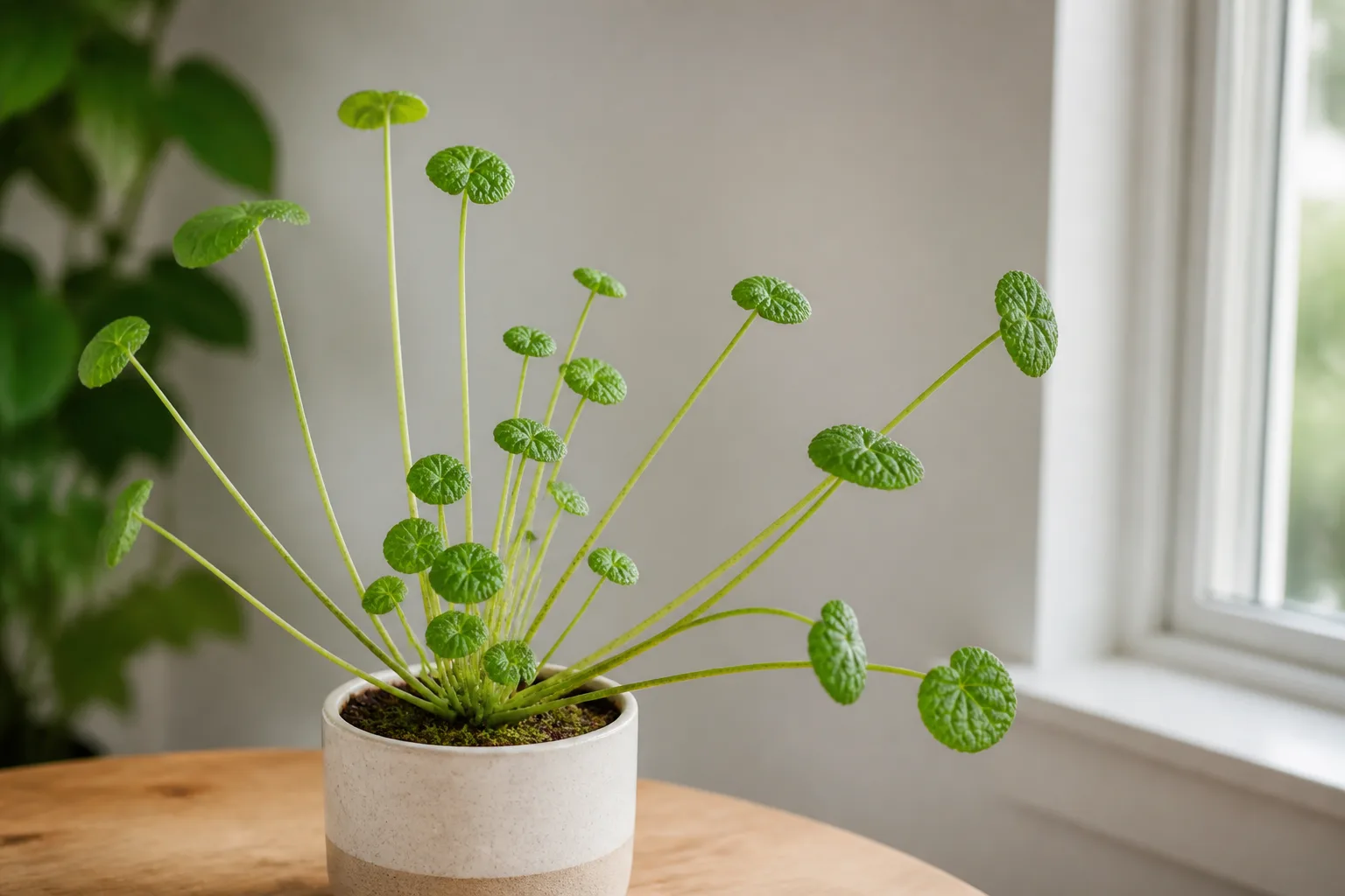 Leggy Growth on Pilea Moon Valley - visible symptom on the plant