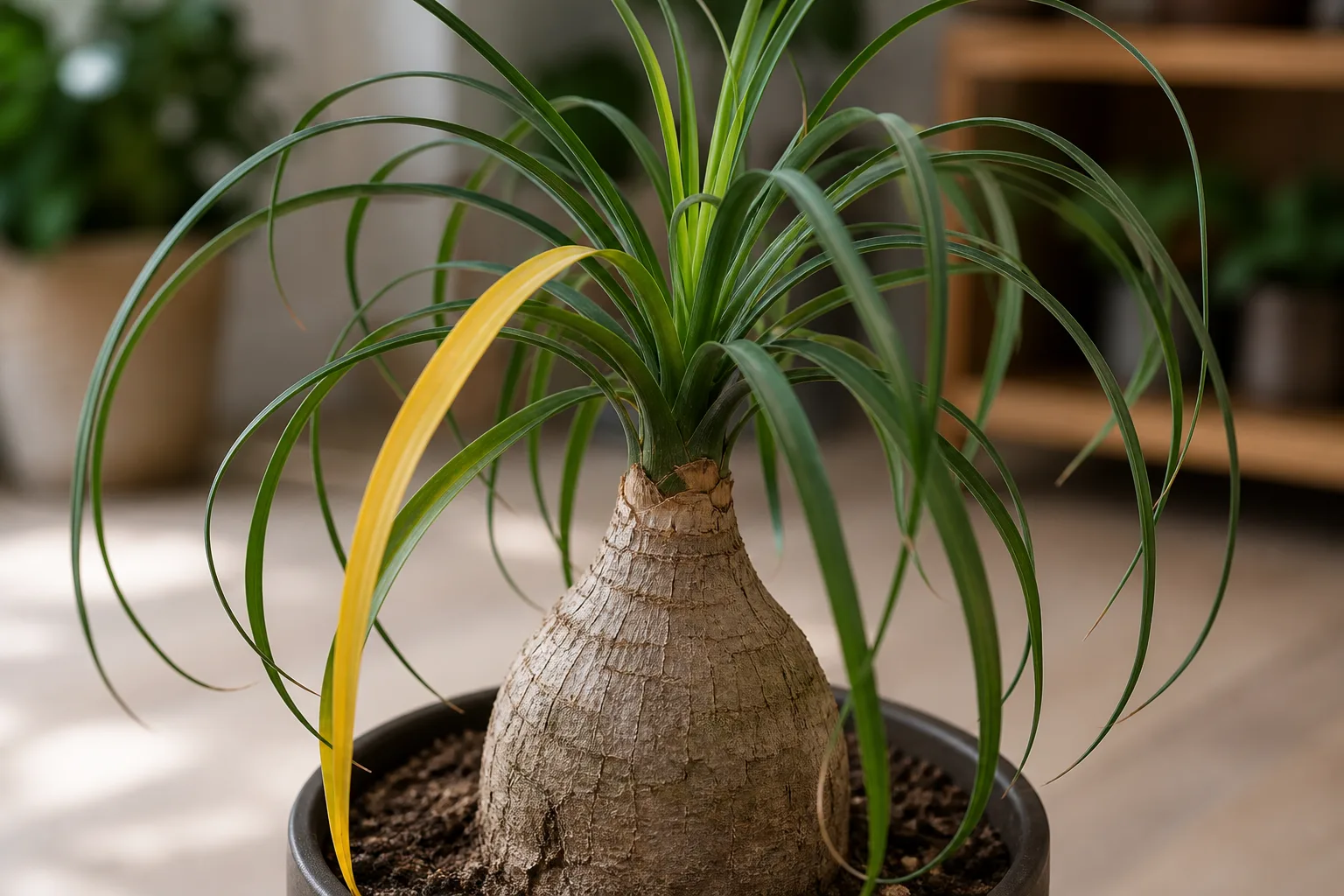 Yellow Leaves on Ponytail Palm - visible symptom on the plant