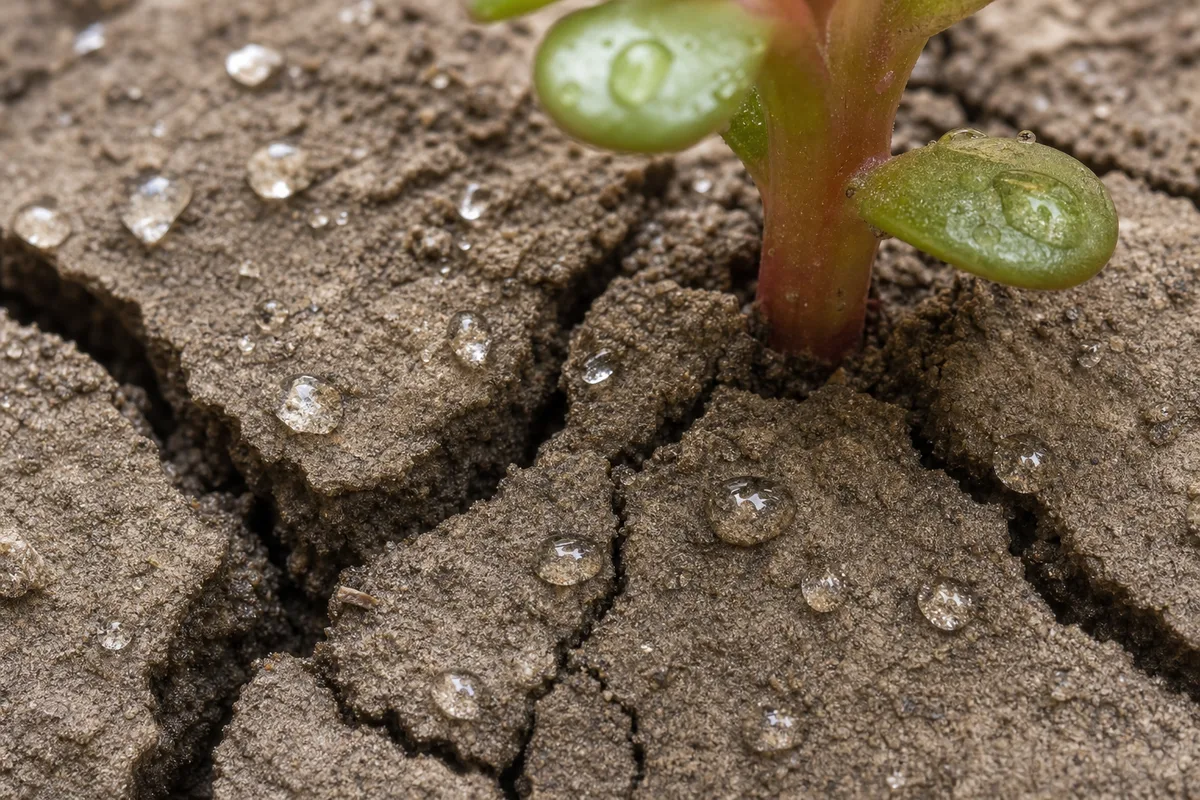 Close-up of Compacted Soil on Portulaca - diagnostic detail