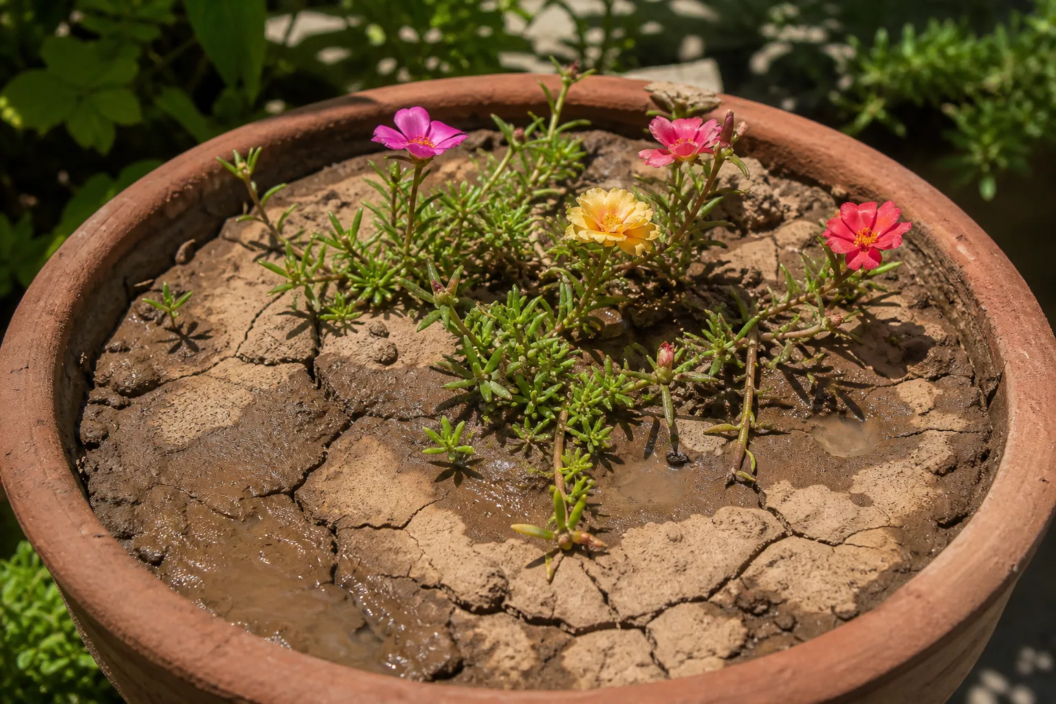 Compacted Soil on Portulaca - visible symptom on the plant