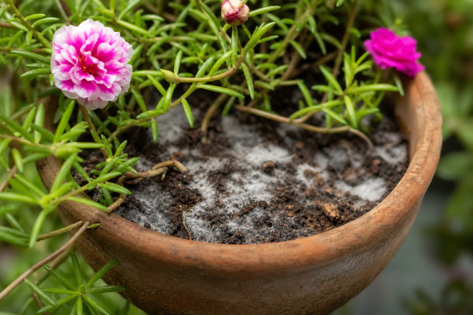Mold on Soil on Portulaca - visible symptom on the plant
