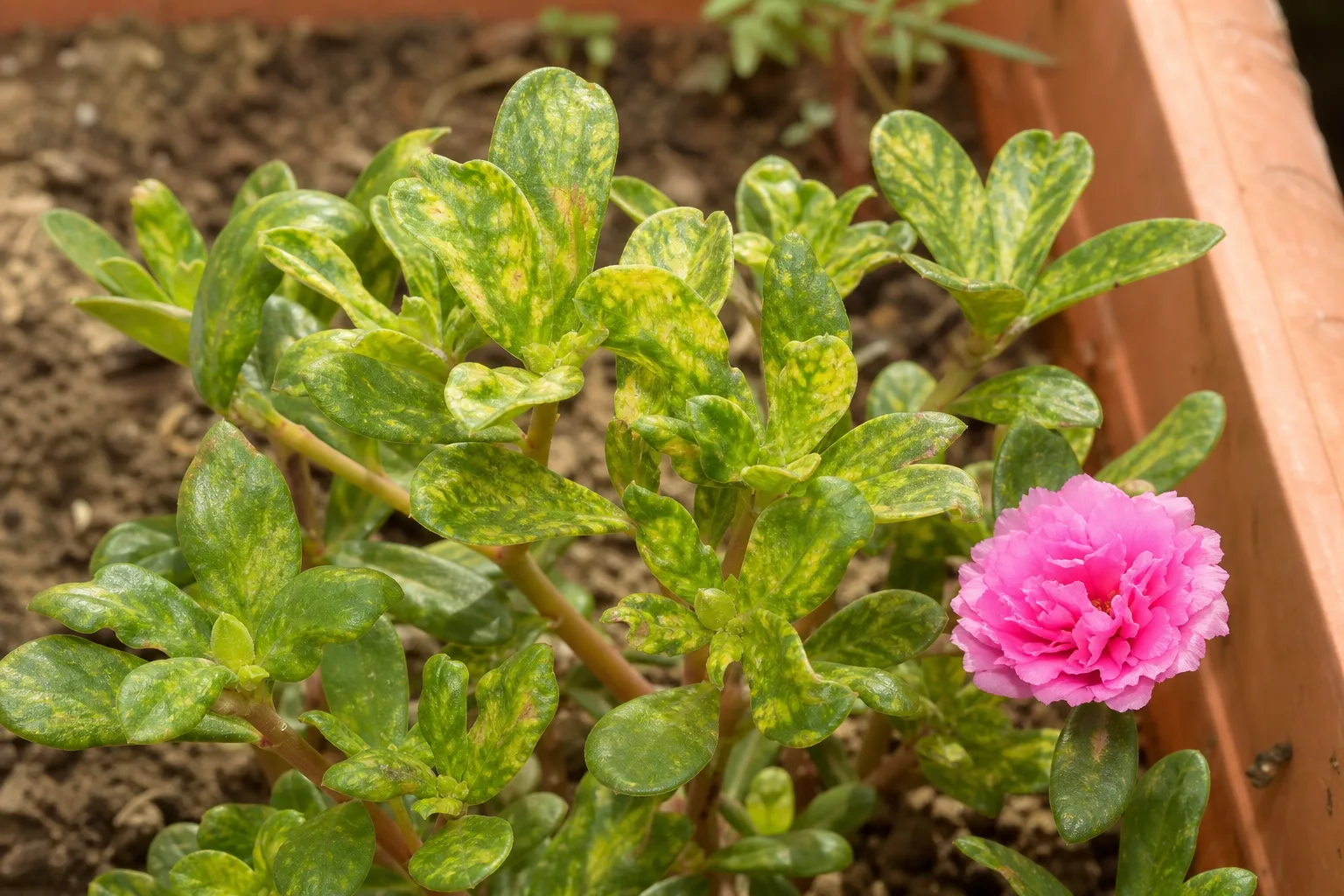 Mosaic Virus on Portulaca - visible symptom on the plant