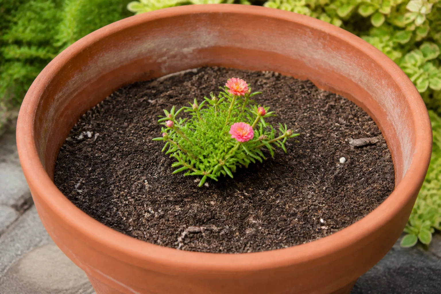 Pot Too Large on Portulaca - visible symptom on the plant