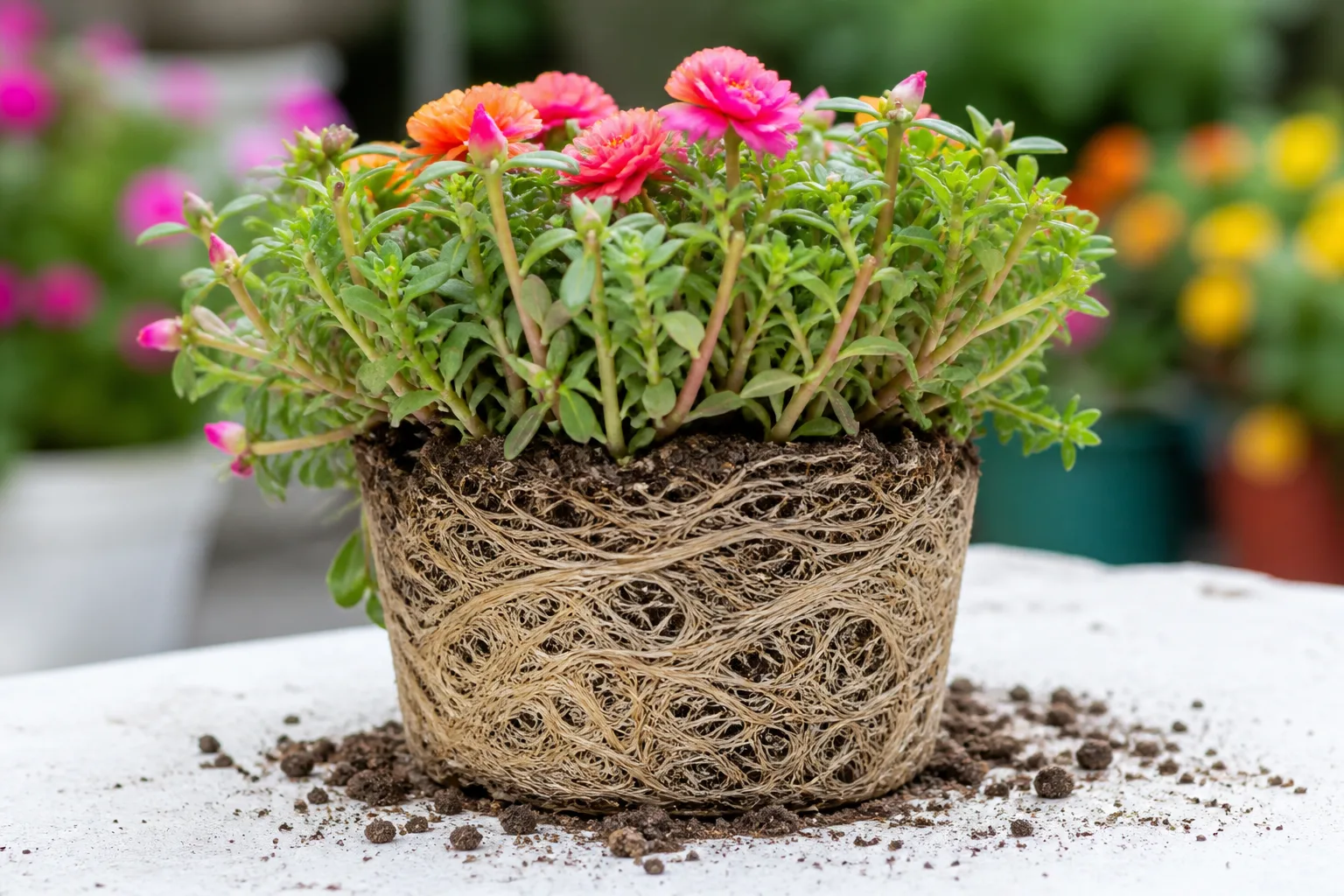 Root Bound on Portulaca - visible symptom on the plant