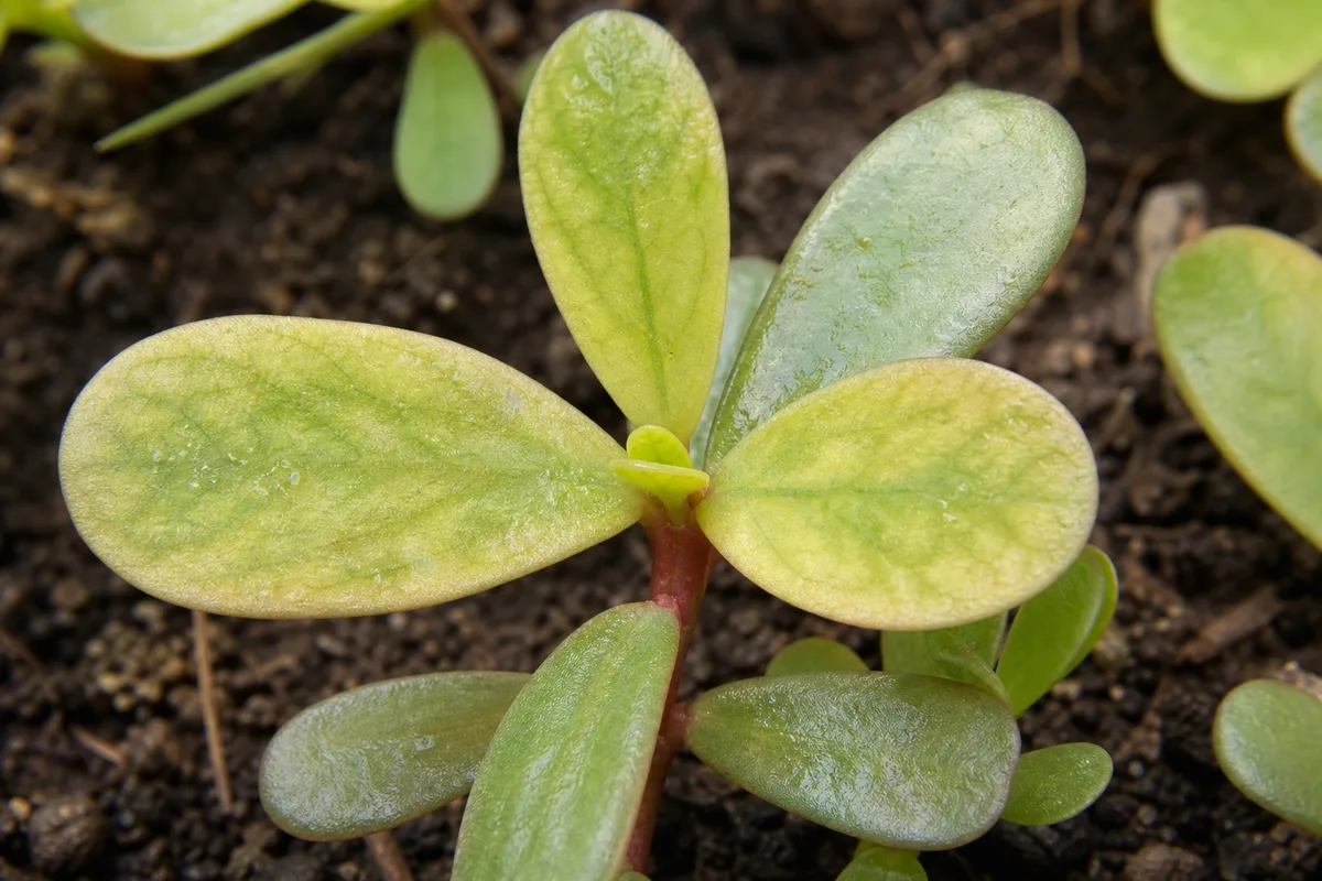 Close-up of Soil Too Acidic on Portulaca - diagnostic detail