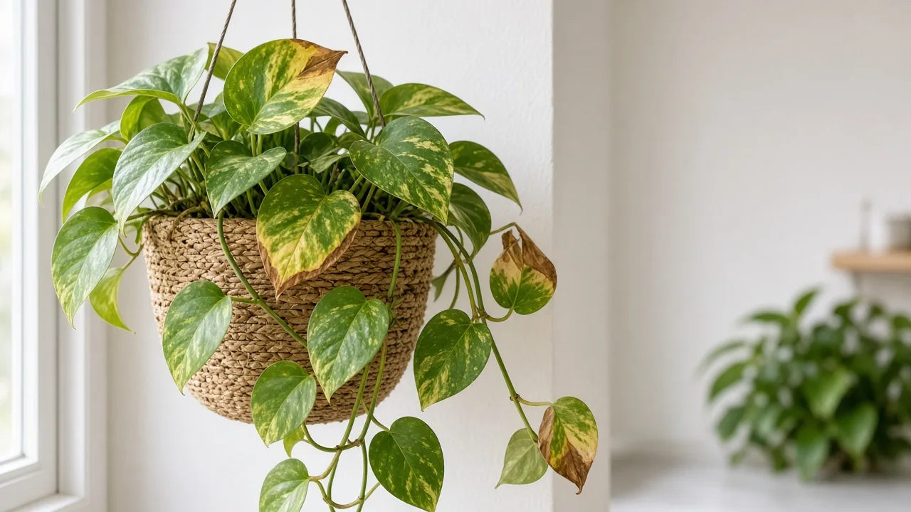 Brown Leaves on Pothos - visible symptom on the plant