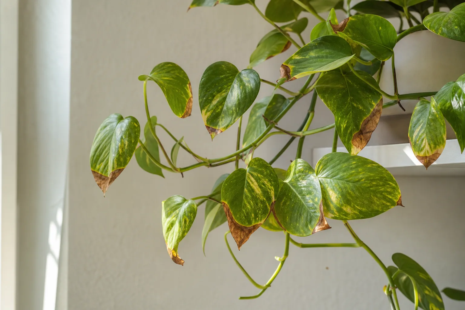 Brown Tips on Pothos - visible symptom on the plant
