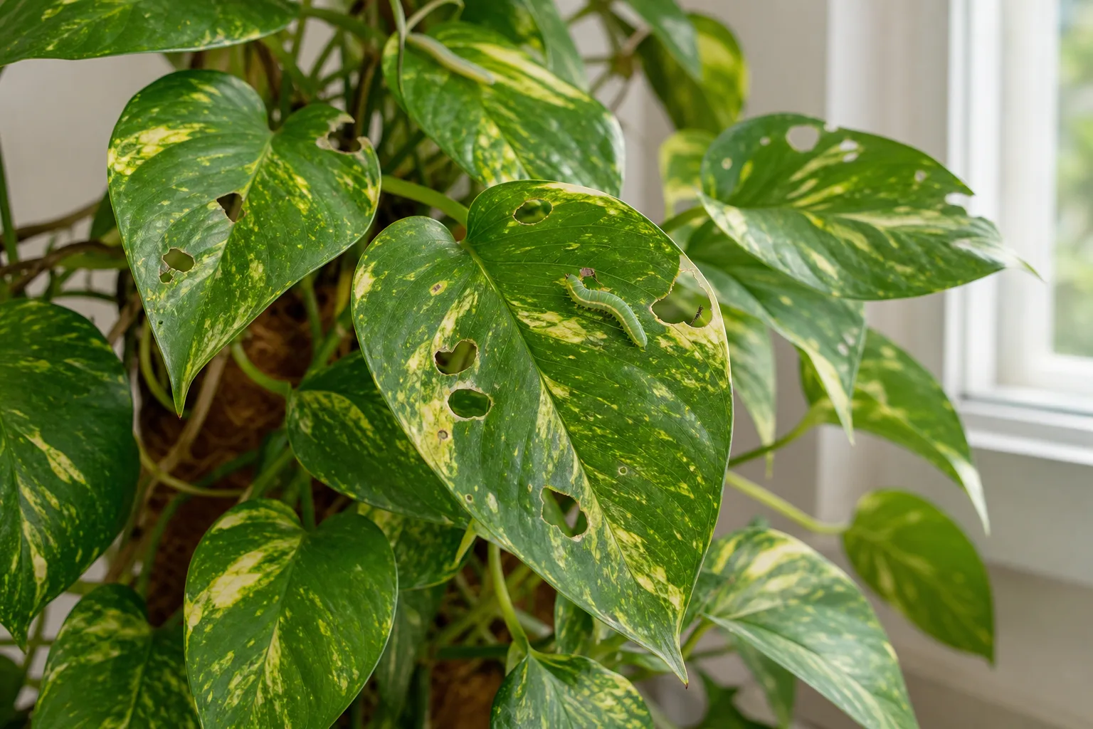 Caterpillars on Pothos - visible symptom on the plant
