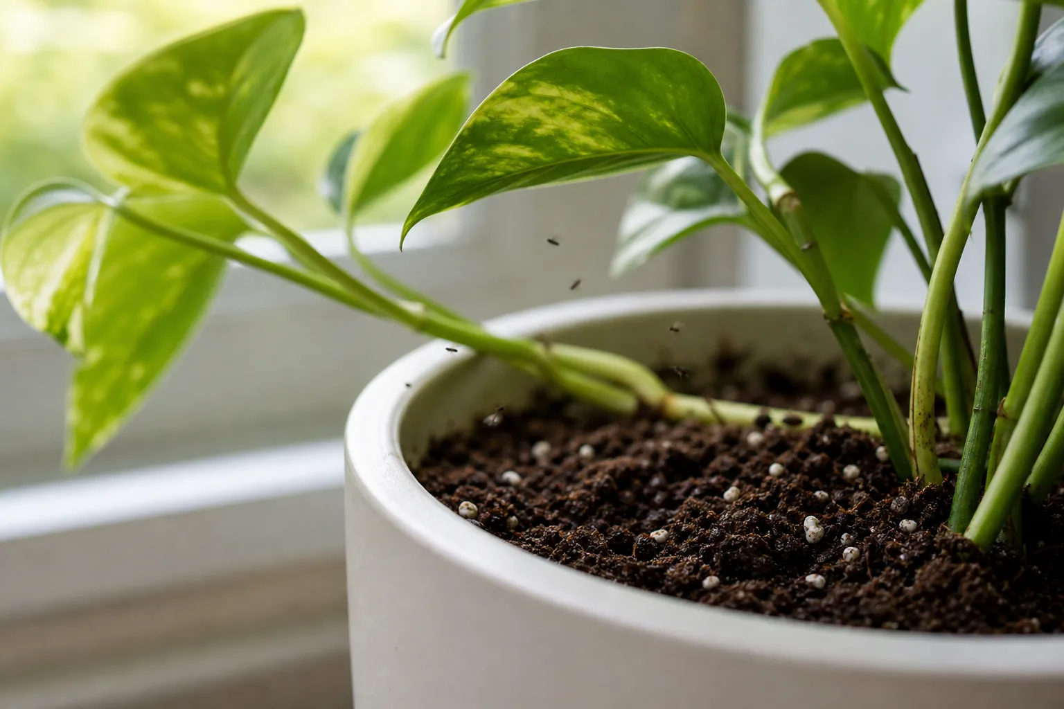 Fungus Gnats on Pothos - visible symptom on the plant