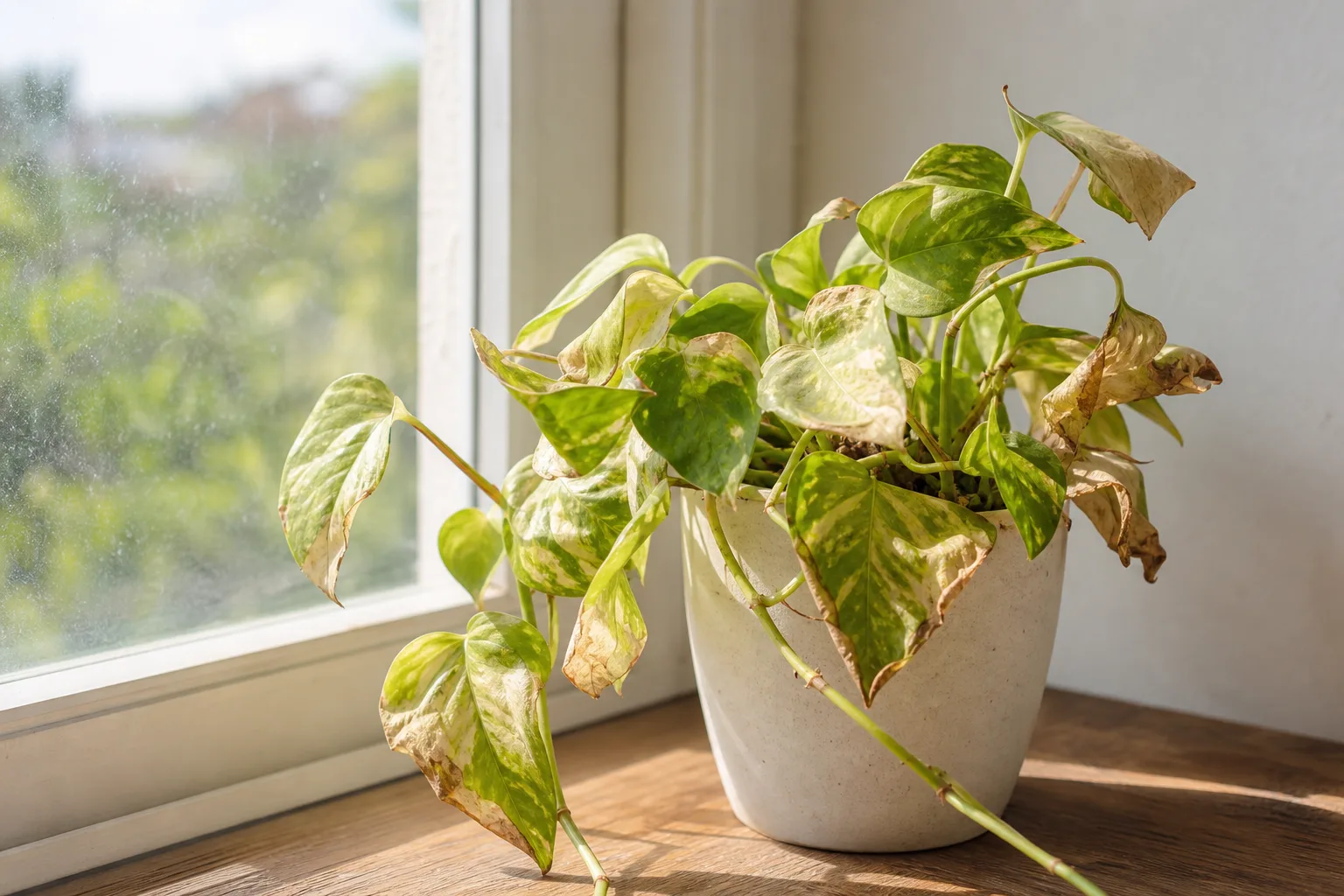 Heat Stress on Pothos - visible symptom on the plant