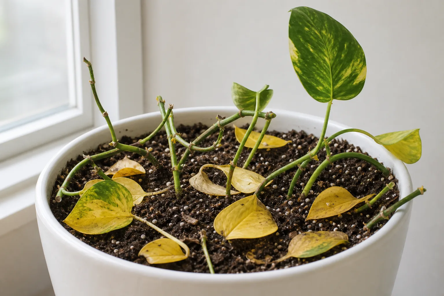 Leaf Drop on Pothos - visible symptom on the plant