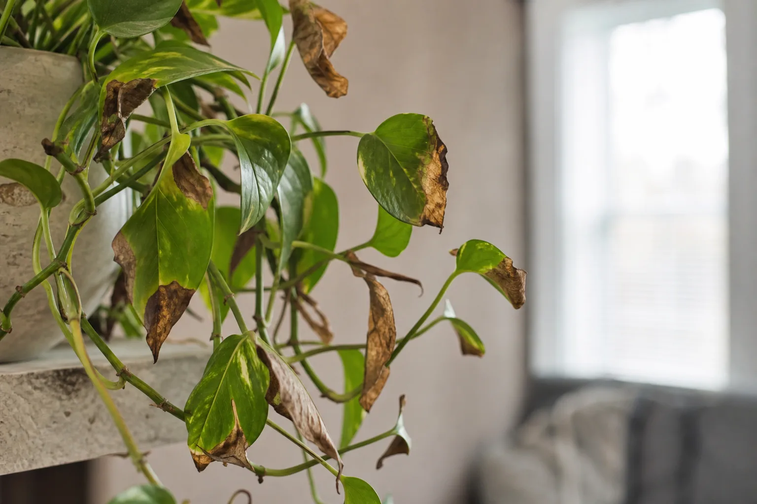 Low Humidity on Pothos - visible symptom on the plant