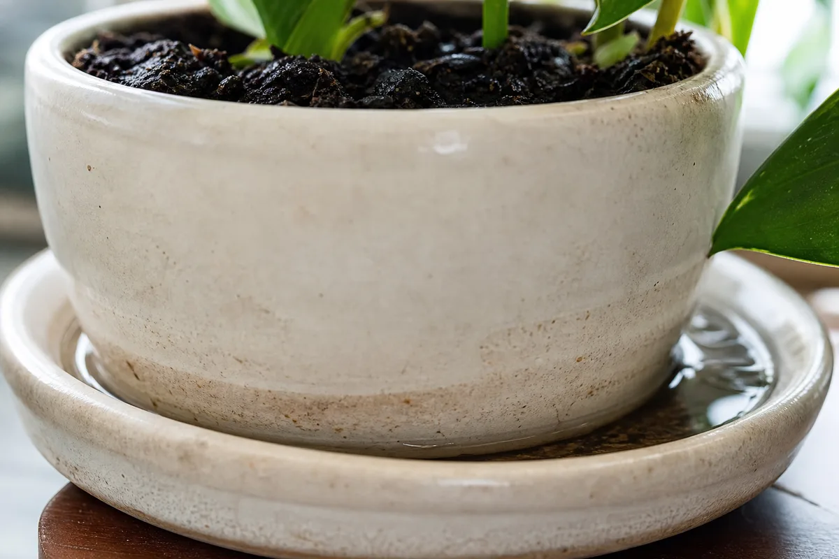 Close-up of No Drainage Hole on Pothos - diagnostic detail
