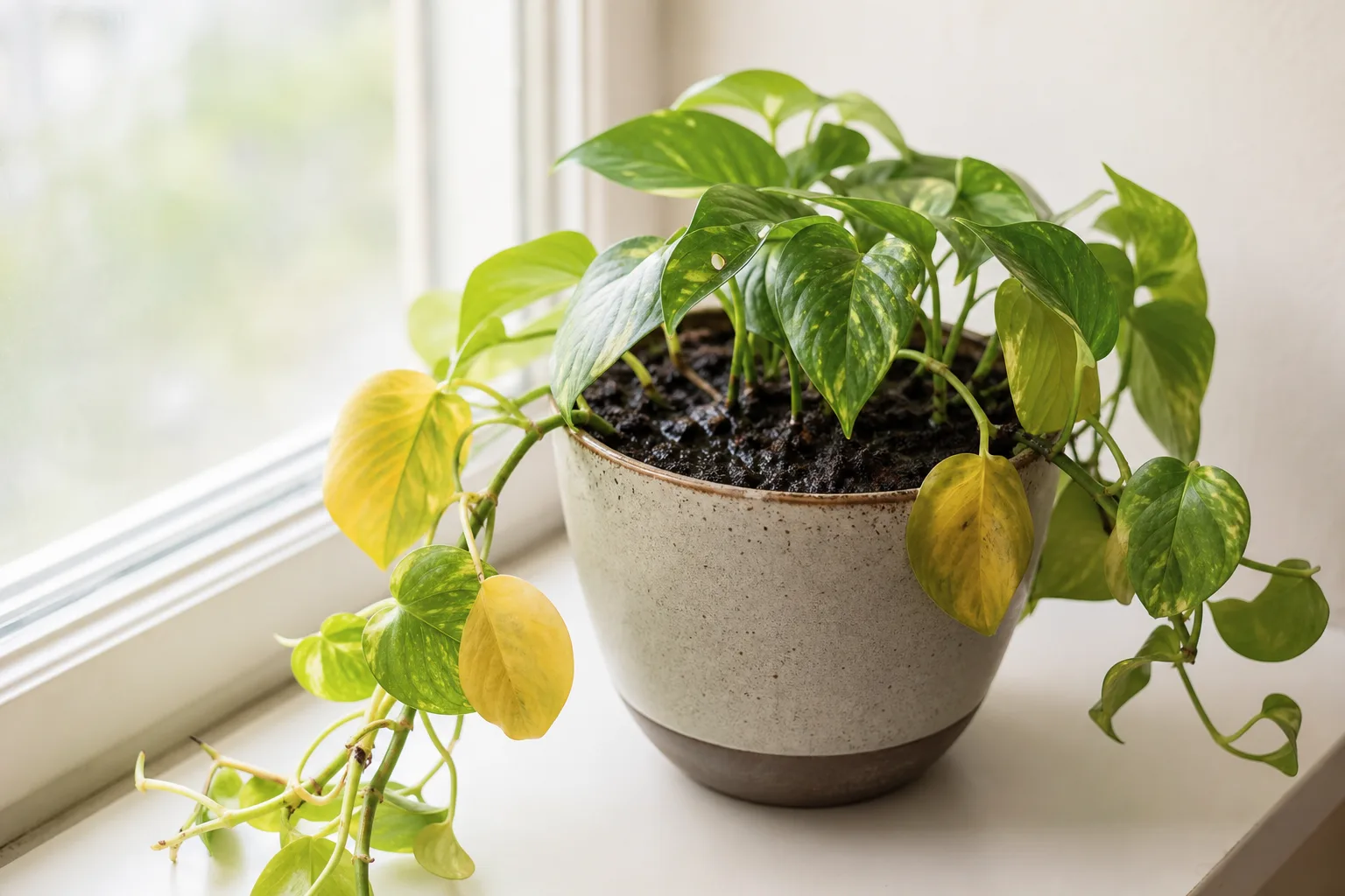 Poor Drainage on Pothos - visible symptom on the plant