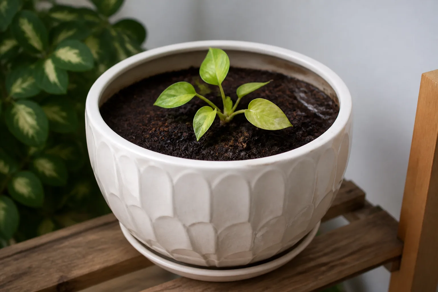 Pot Too Large on Pothos - visible symptom on the plant