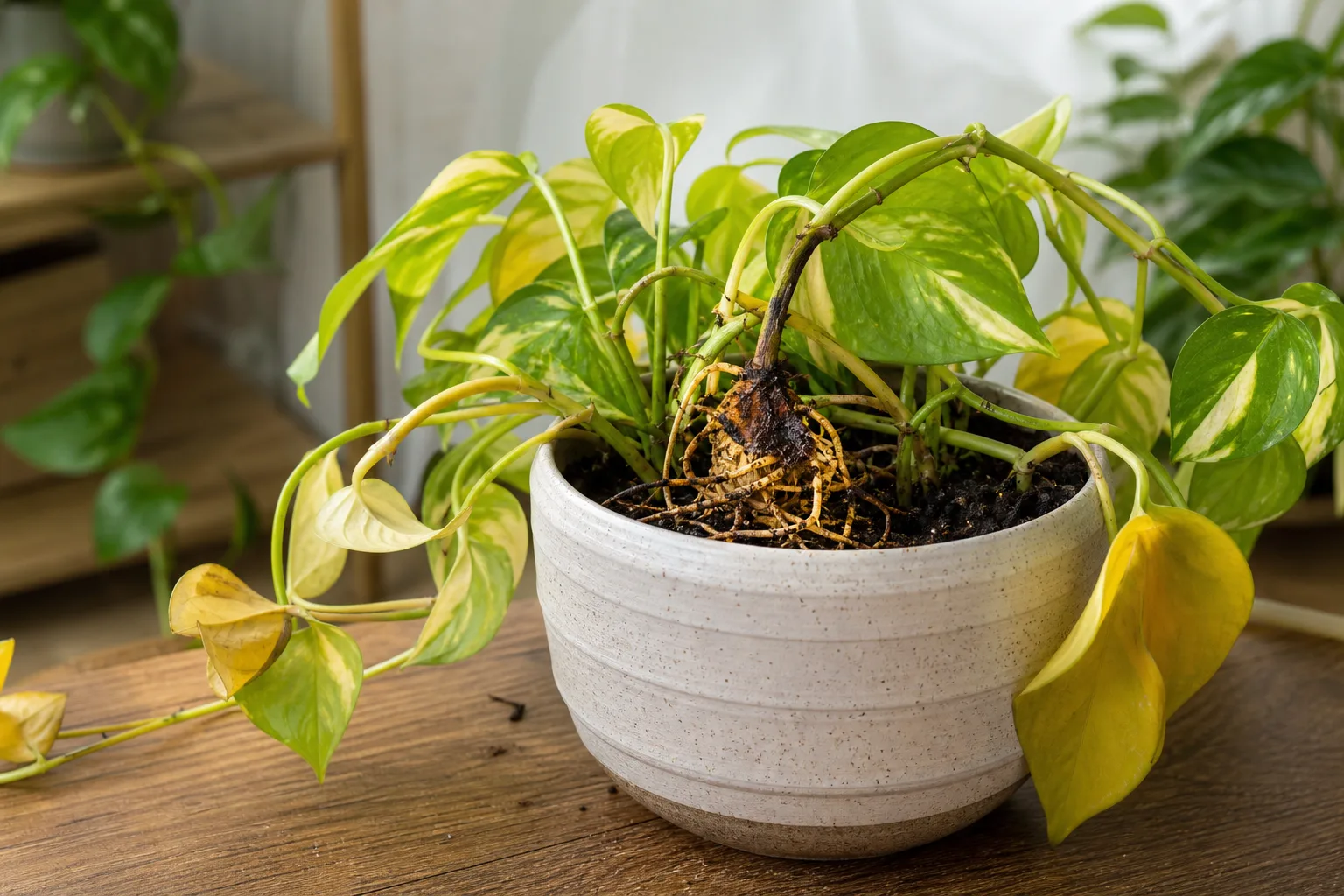 Root Rot on Pothos - visible symptom on the plant