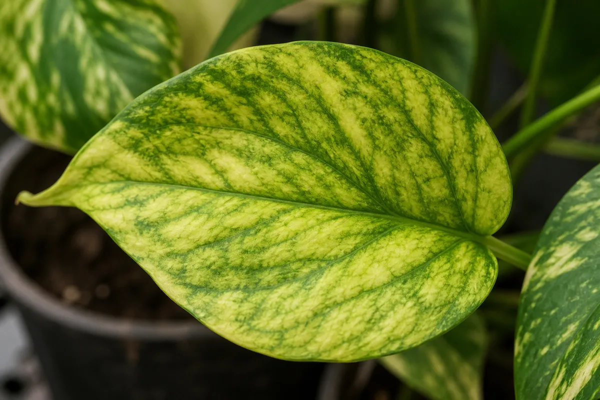 Close-up of Soil Too Acidic on Pothos - diagnostic detail